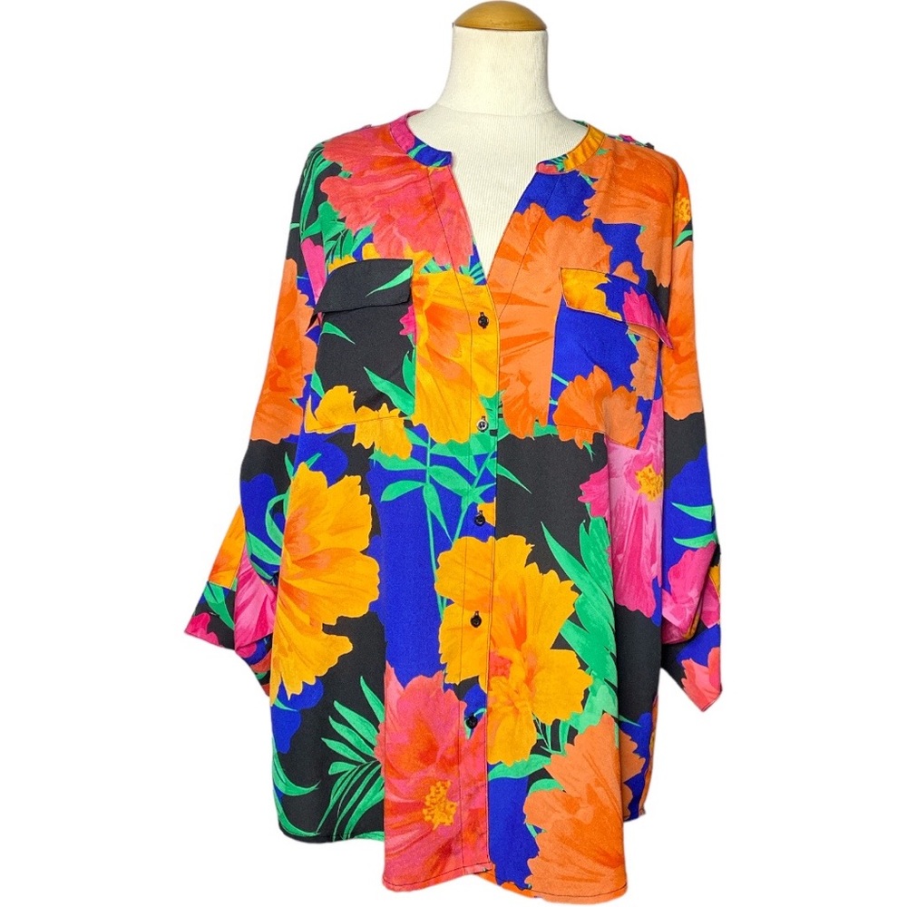 Calvin Klein Multicolor Floral Button-Front Blouse